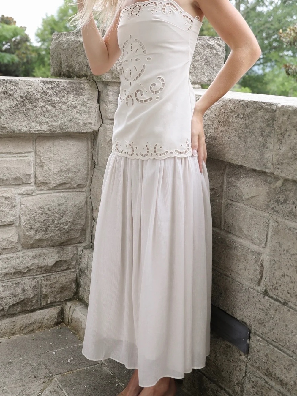 Spaghetti strap eyelet dress with drop waist